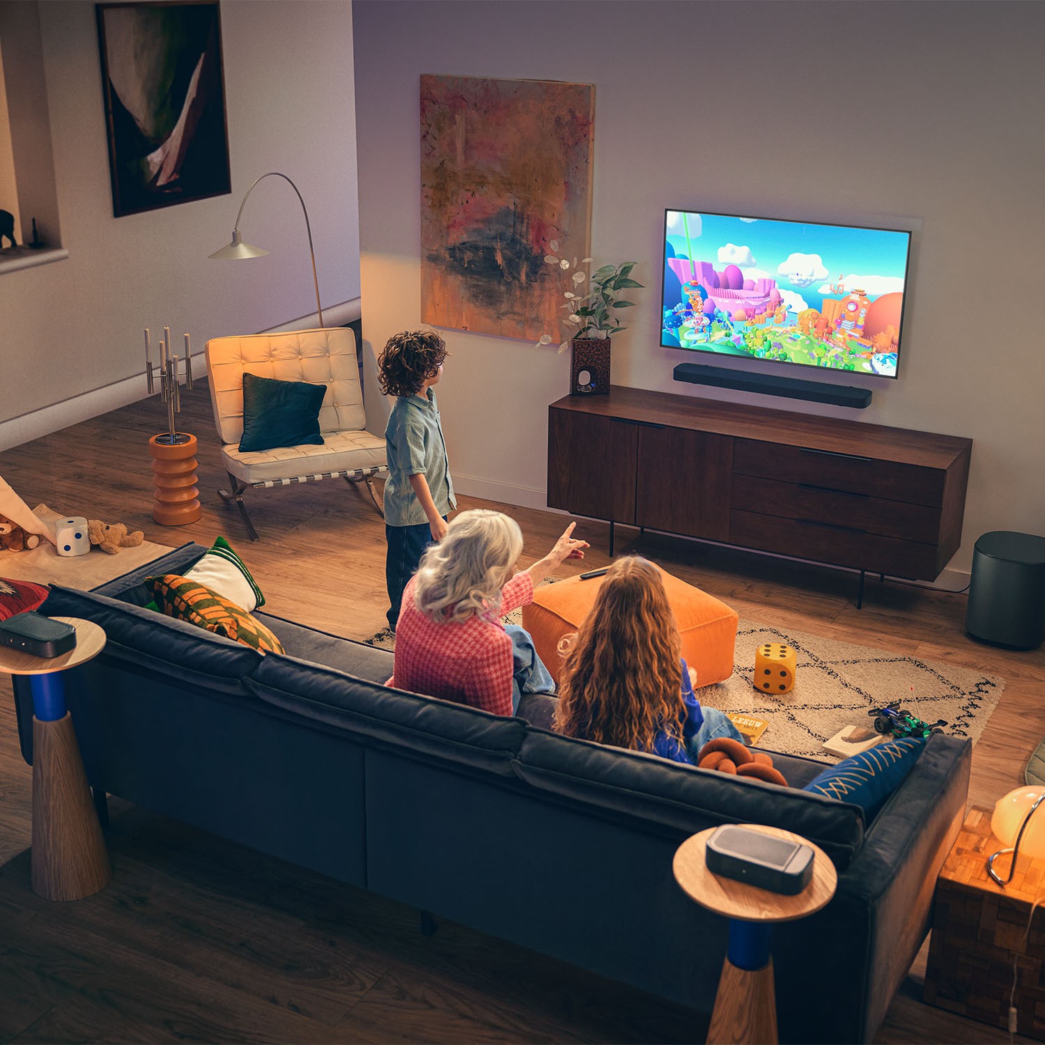 The included wireless 10” subwoofer provides the deep bass, so you can also feel movie effects and explosions in your diaphragm.