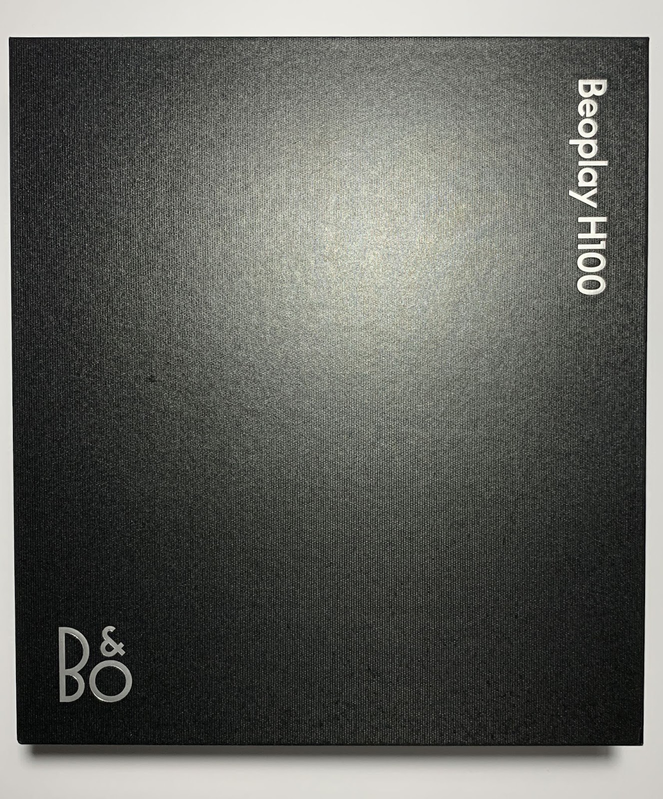 The headphones come in a rectangular box made of sturdy black cardboard with a textured finish. 